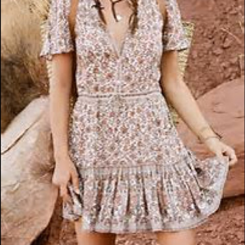 Spell Jasmine Flutter Sleeve dress in Cream -